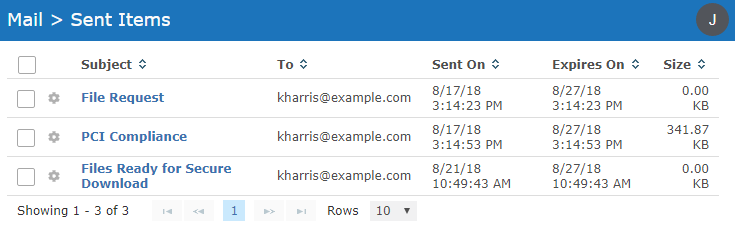Sent Items Page